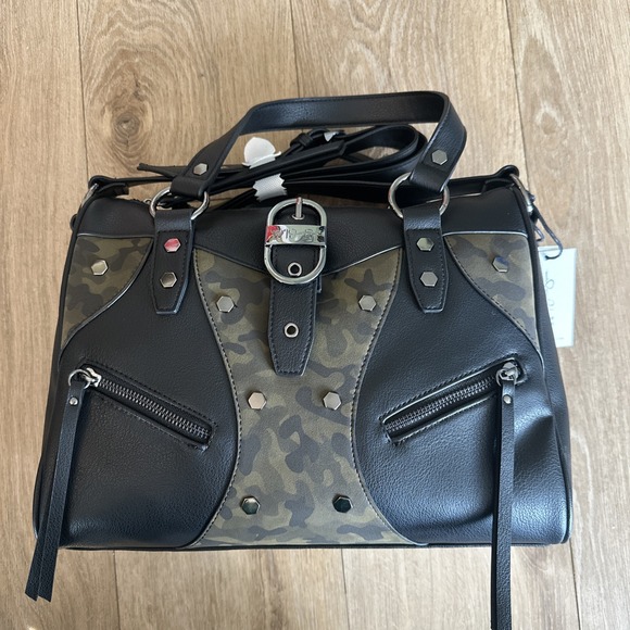 Jessica Simpson‎ Handbag Crossbody Camo/Black Buckle Studded NEW - Picture 1 of 12